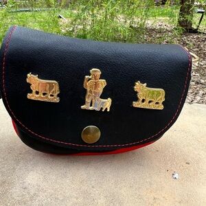 Appenzeller Black and Red Crossbody Bag with Gold Cow and Shepherd Accents
